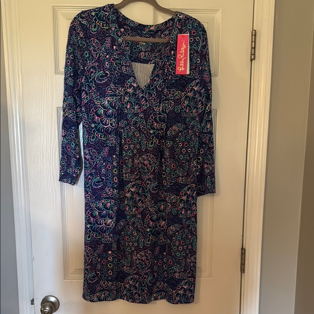 Lilly Pulitzer Blue and Purple Long Sleeve Sheath Dress